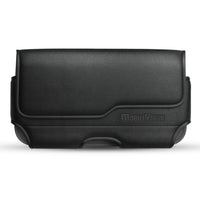 MV Horizontal Leather Pouch With Z Lid Pattern With Embossed Logo In Black (6.1X3.2X0.7 Inches)