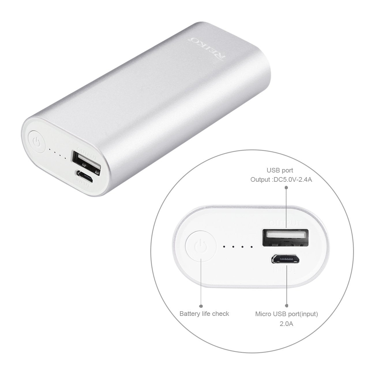 REIKO 4800MAH UNIVERSAL POWER BANK WITH MICRO CABLE IN SILVER SKU:PB4800-SL