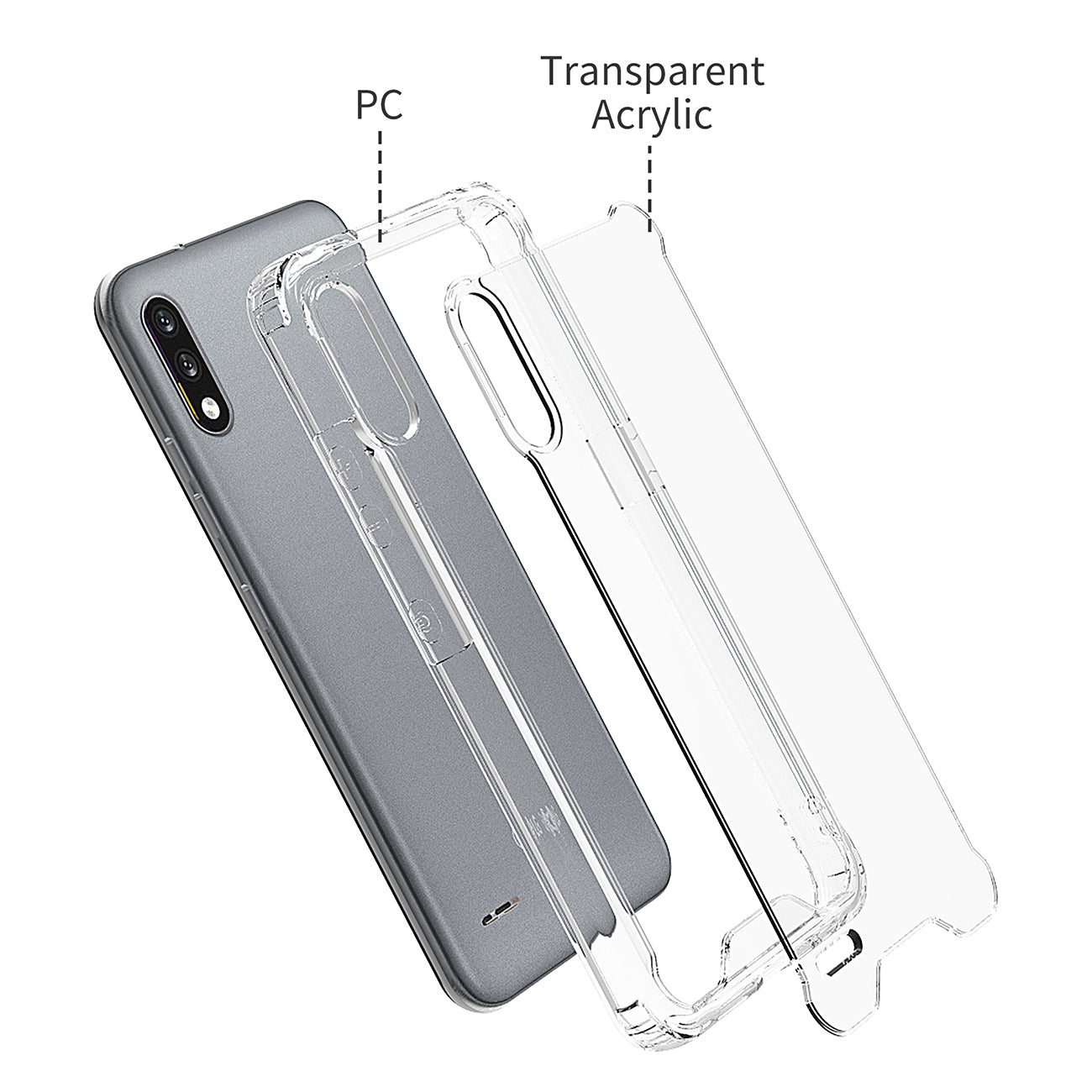 Reiko High Quality 2X Clean PC and TPU Bumper Case In Clear For LG-K22/K32