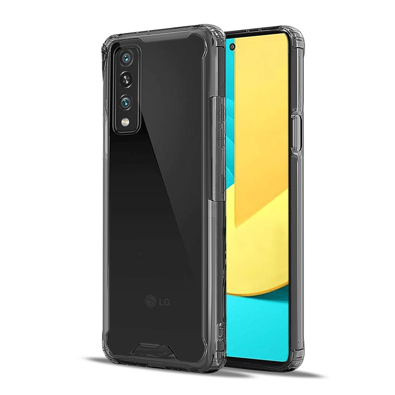 Reiko High Quality 2X Clean PC and TPU Bumper Case In Black For LG Stylo7 5G