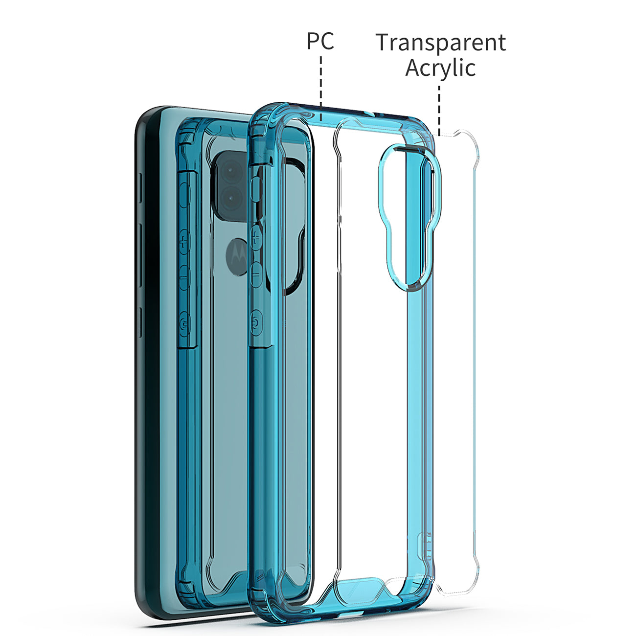 Moto E7 Plus/G9/G9 Play High quality TPU Bumper and Clarity PC Case In Blue