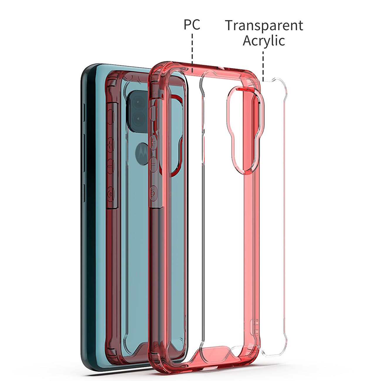 Moto E7 Plus/G9/G9 Play High quality TPU Bumper and Clarity PC Case In Red