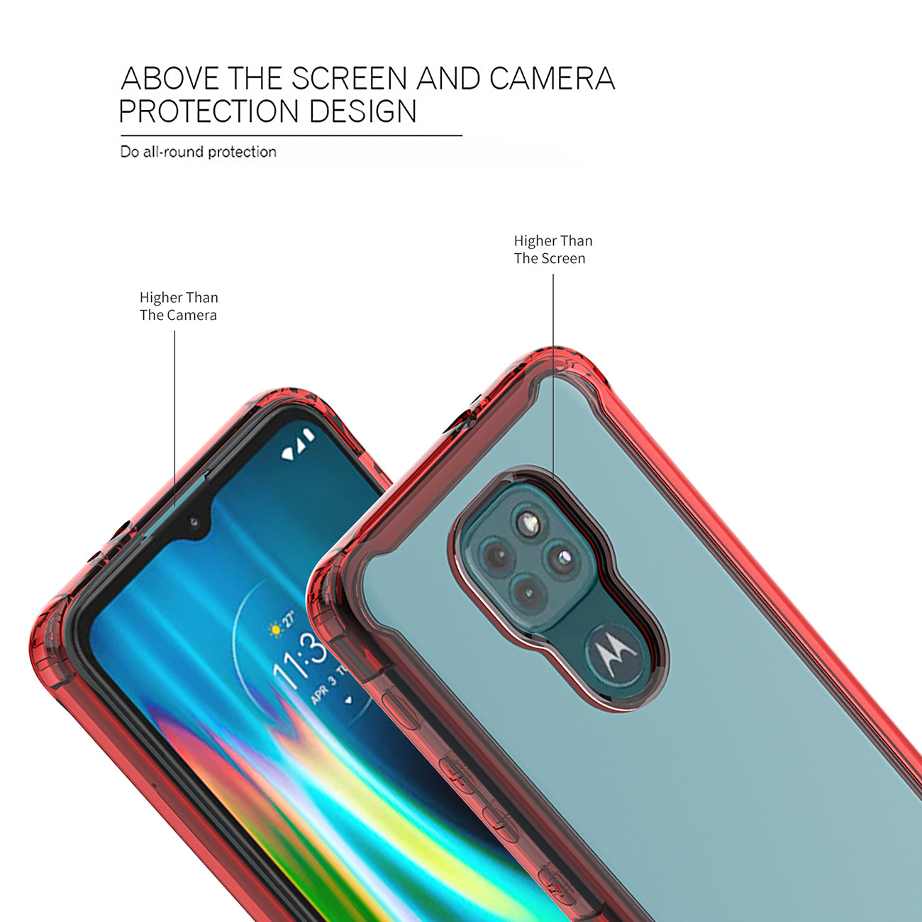 Moto E7 Plus/G9/G9 Play High quality TPU Bumper and Clarity PC Case In Red