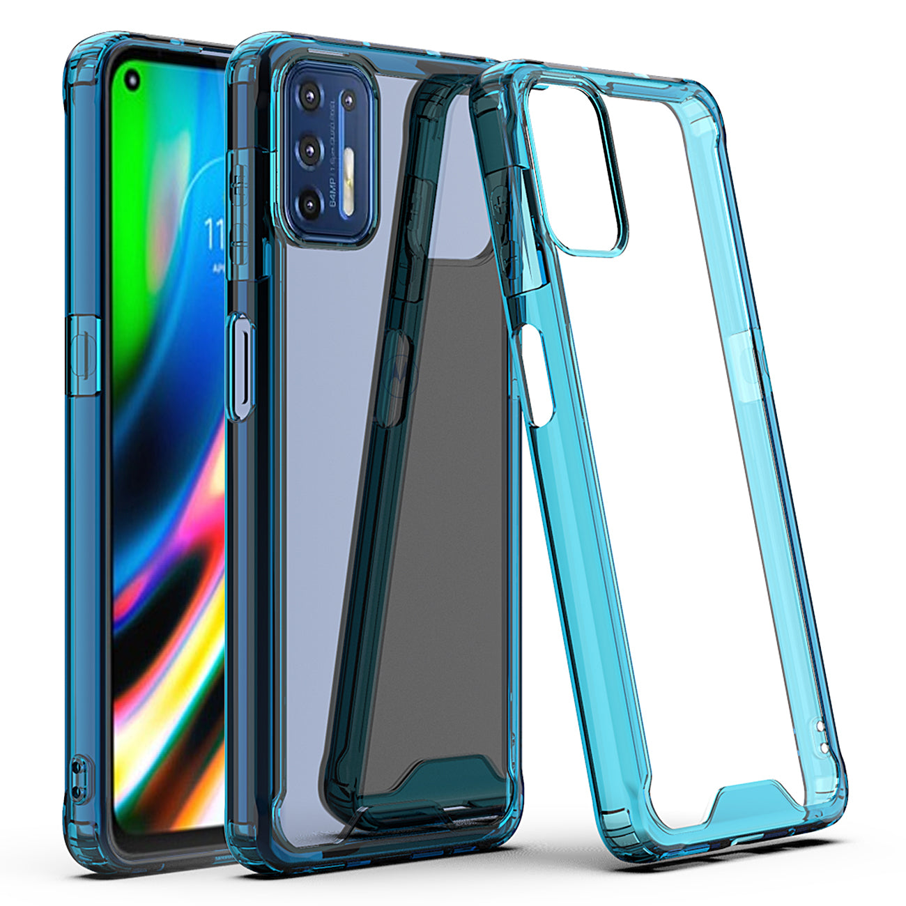 Moto G9 Plus High quality TPU Bumper and Clarity PC Case In Blue