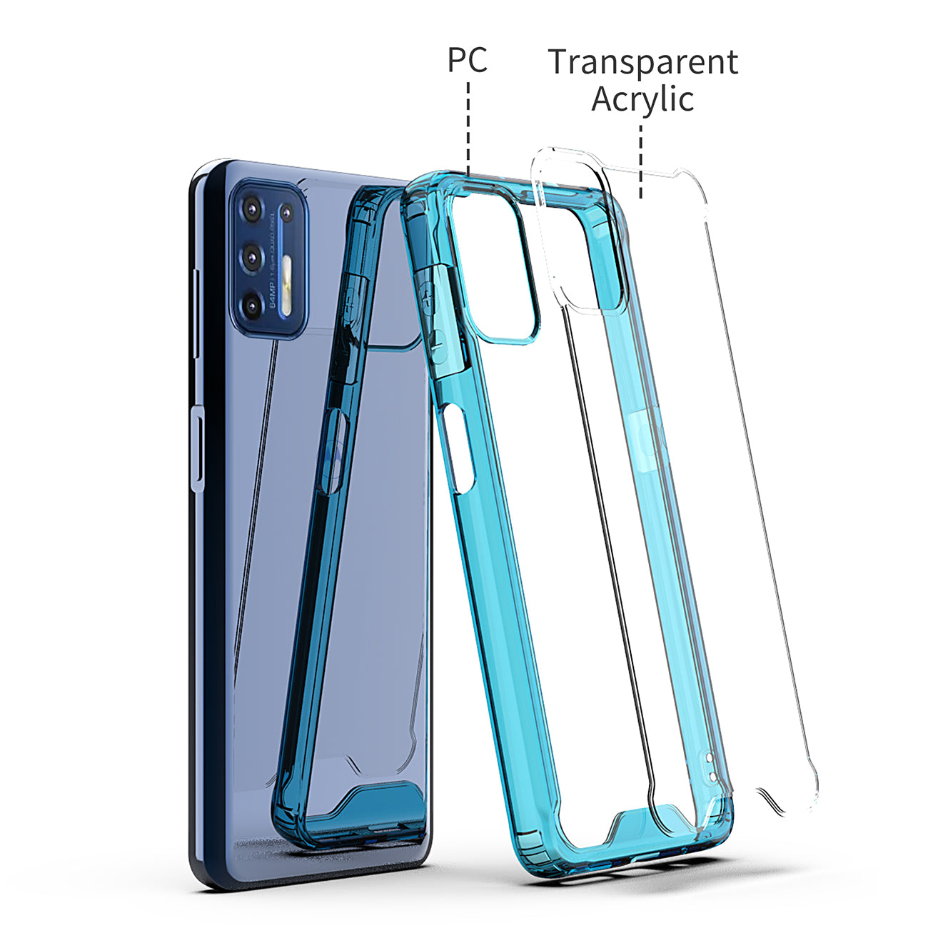 Moto G9 Plus High quality TPU Bumper and Clarity PC Case In Blue