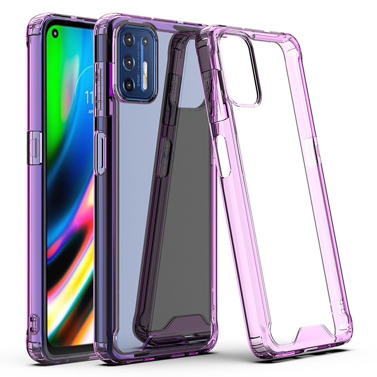 Moto G9 Plus High quality TPU Bumper and Clarity PC Case In Purple