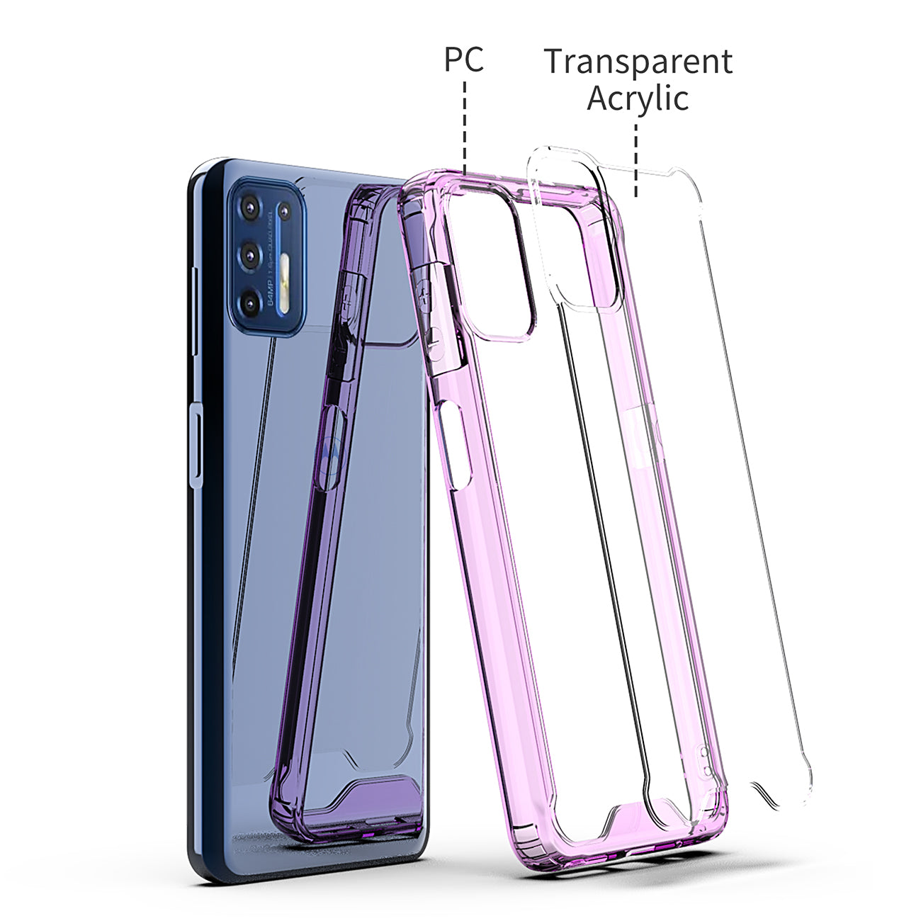 Moto G9 Plus High quality TPU Bumper and Clarity PC Case In Purple