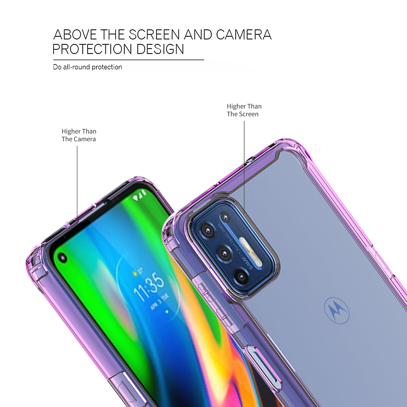 Moto G9 Plus High quality TPU Bumper and Clarity PC Case In Purple