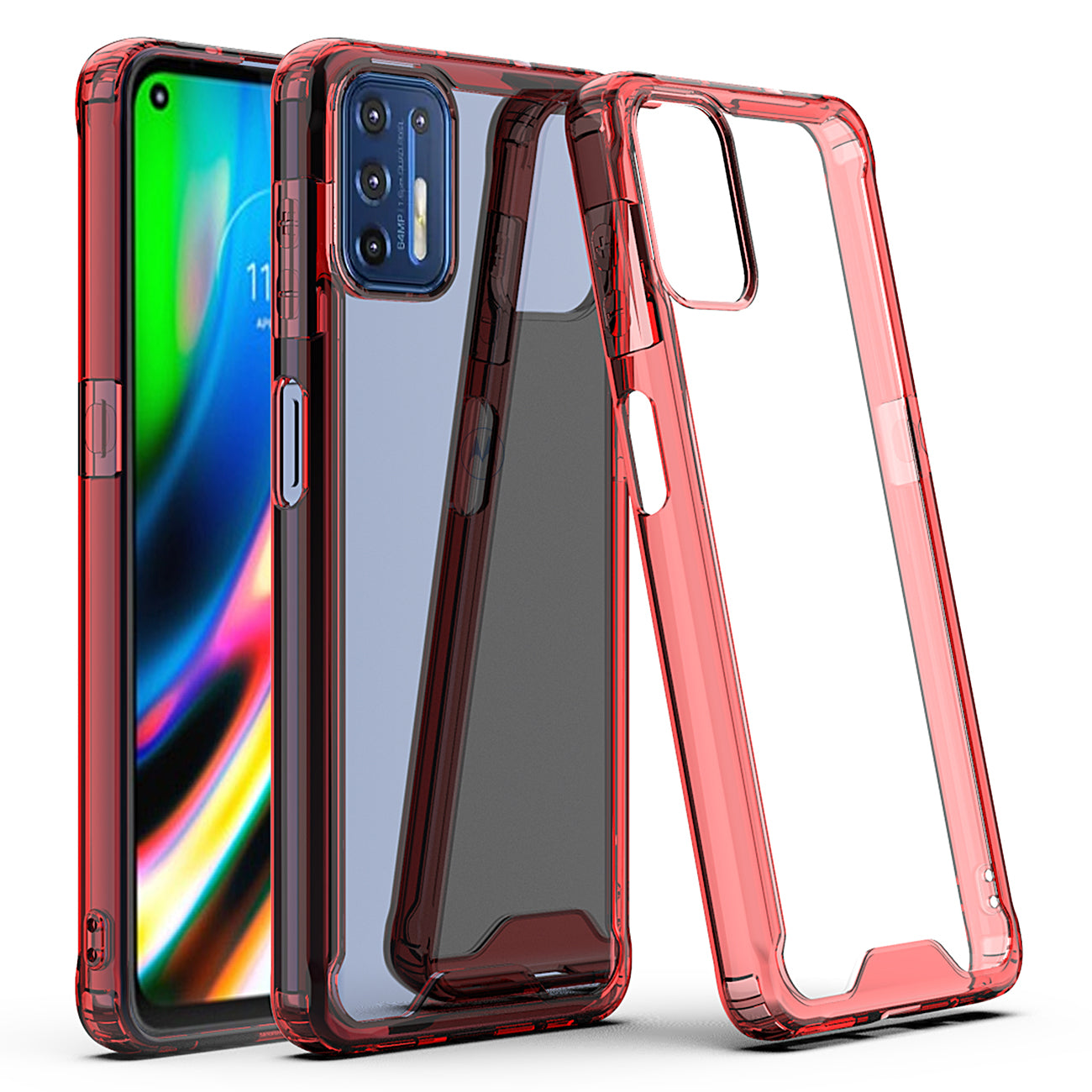 Moto G9 Plus High quality TPU Bumper and Clarity PC Case In Red