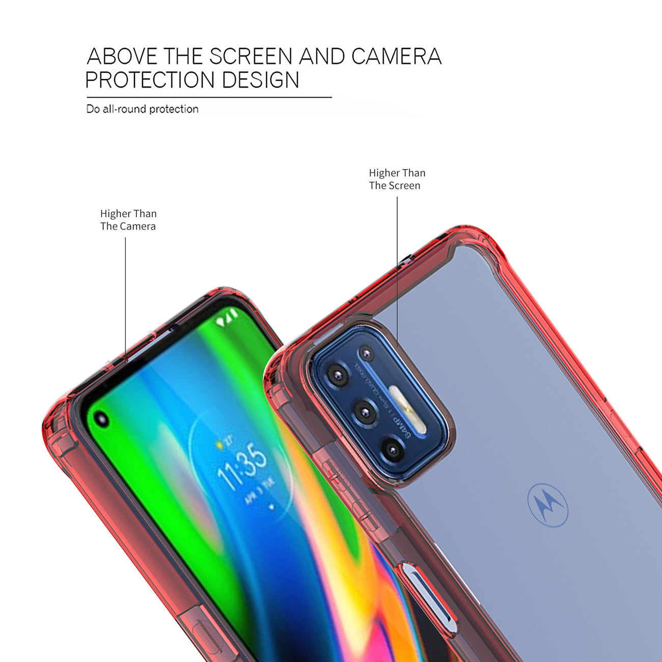 Moto G9 Plus High quality TPU Bumper and Clarity PC Case In Red