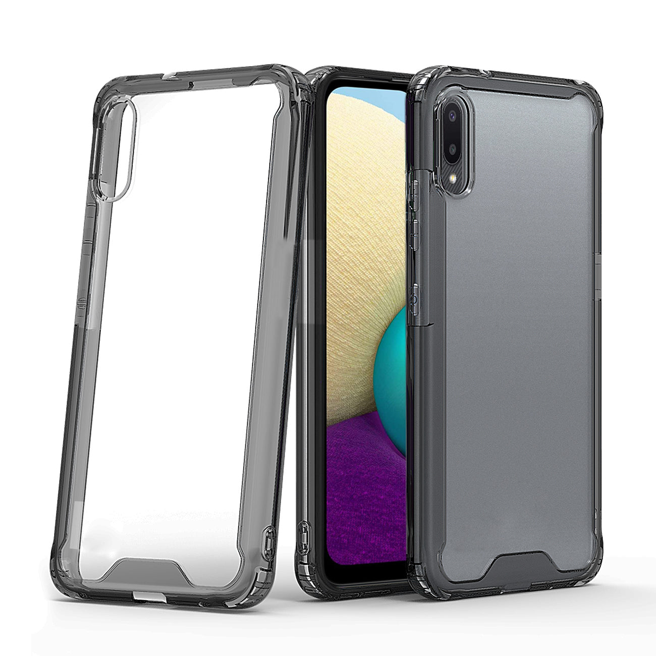 Reiko High Quality 2X Clean PC and TPU Bumper Case In Black For  Samsung Galaxy A20 /M02