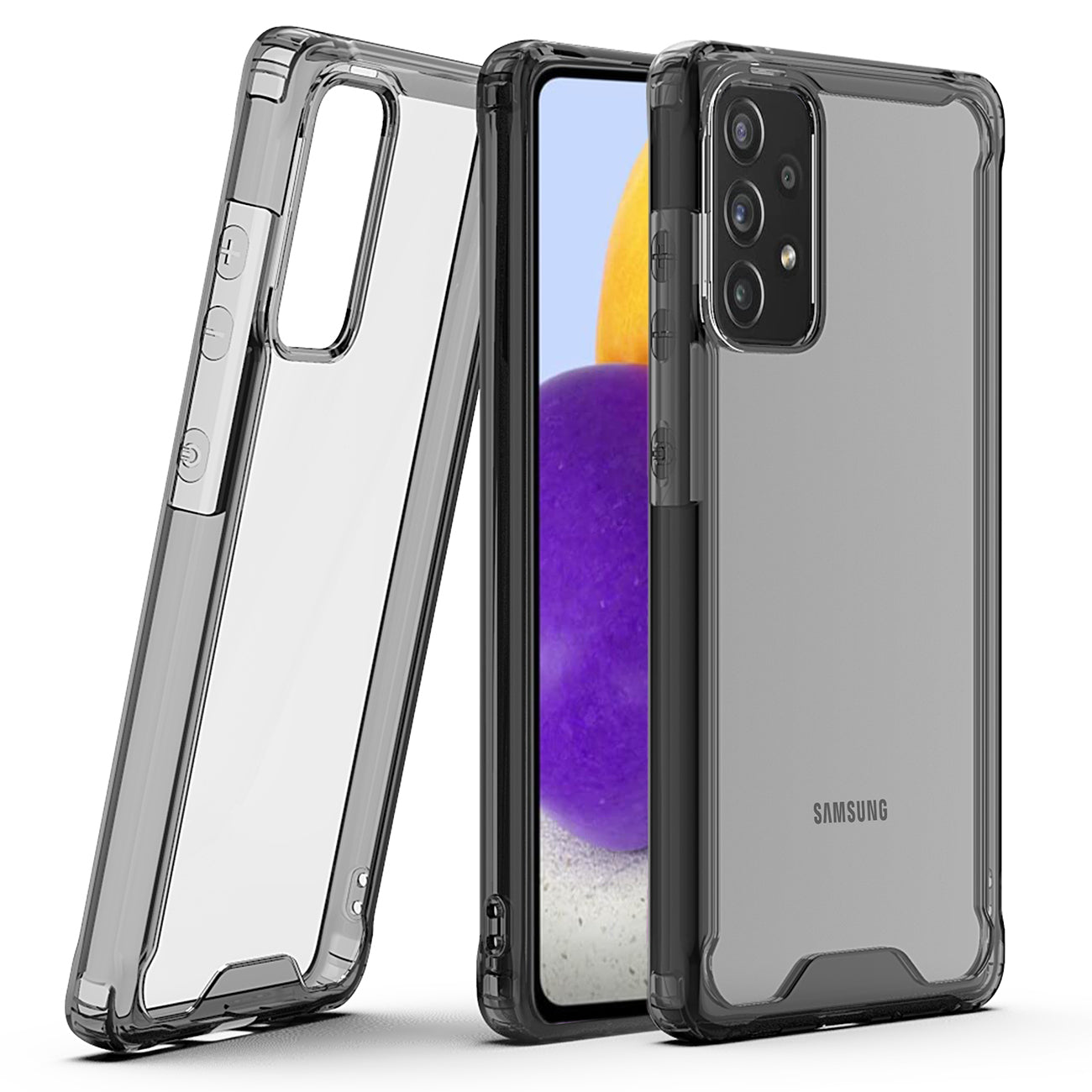 Reiko High Quality 2X Clean PC and TPU Bumper Case In Black For  Samsung Galaxy A72 5G