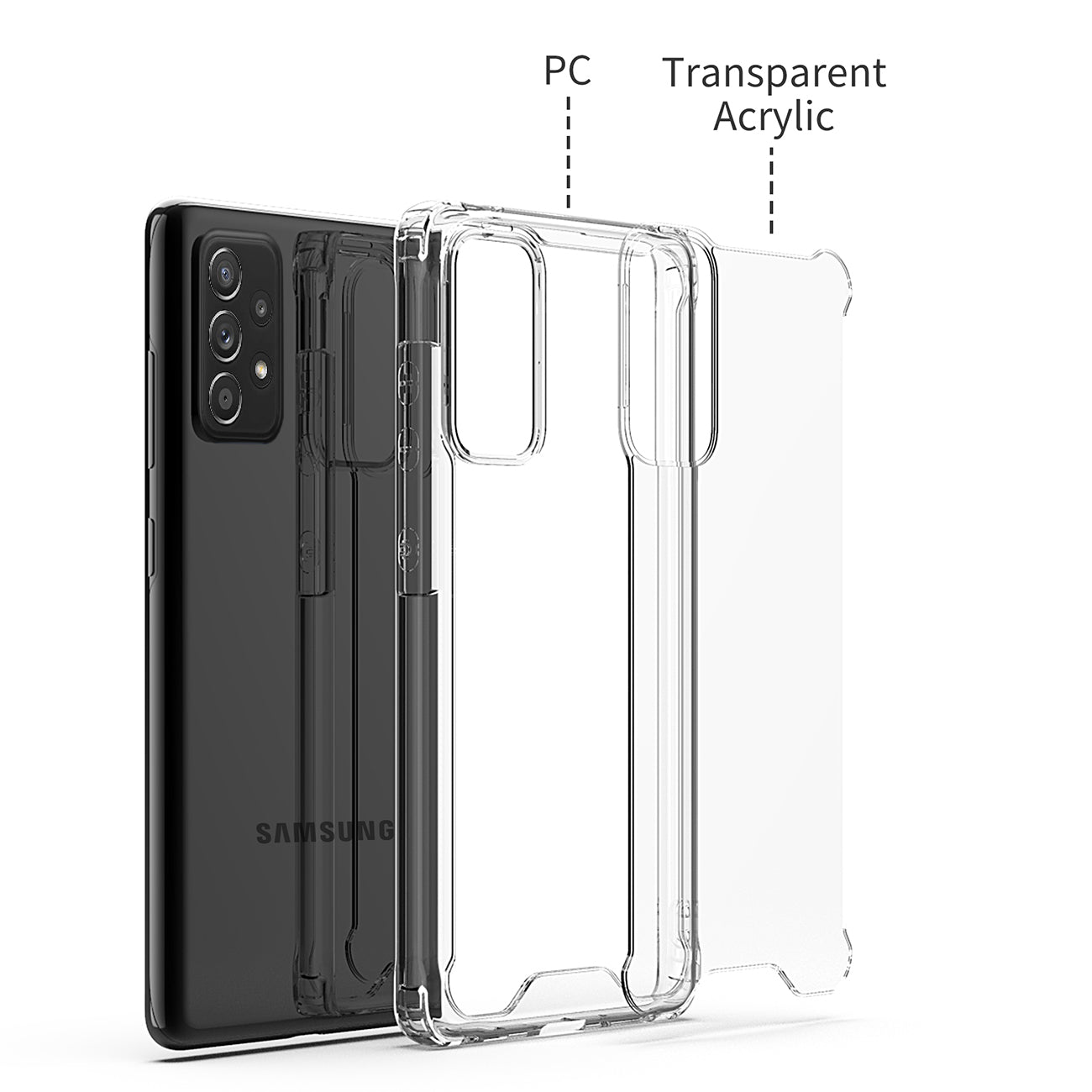 Reiko High Quality 2X Clean PC and TPU Bumper Case In Clear For  Samsung Galaxy A72 5G