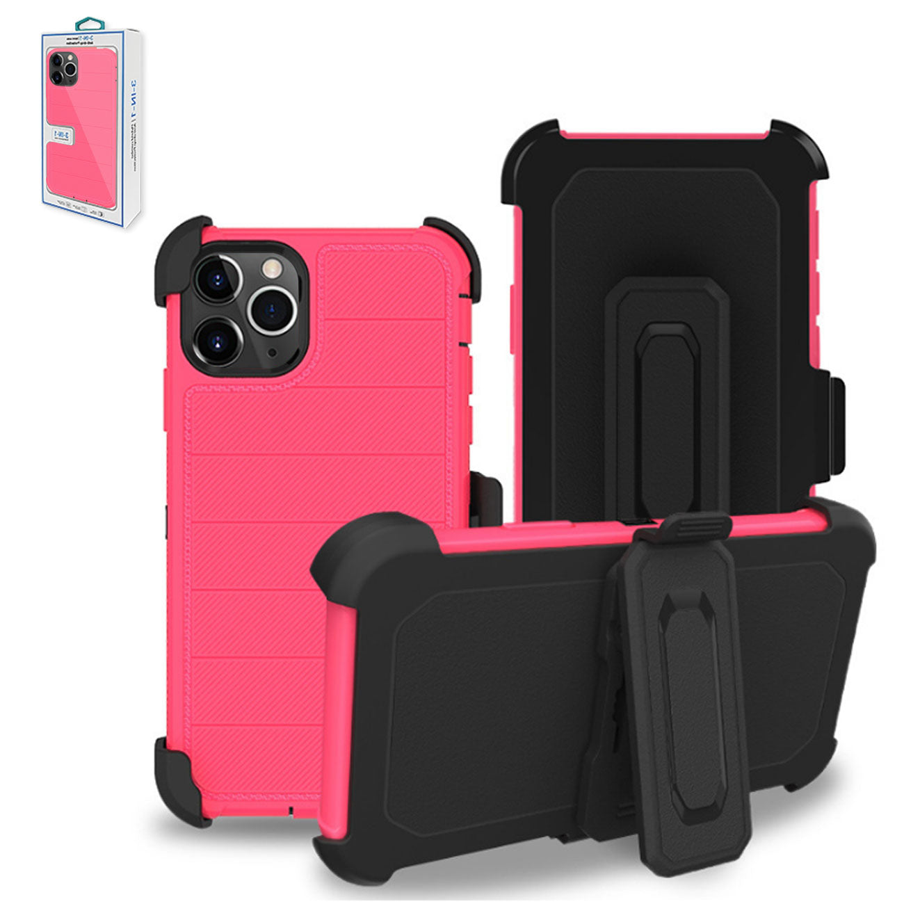 3-In-1 Hybrid Heavy Duty Holster Combo Case For APPLE IPHONE 11 PRO MAX In Hot Pink