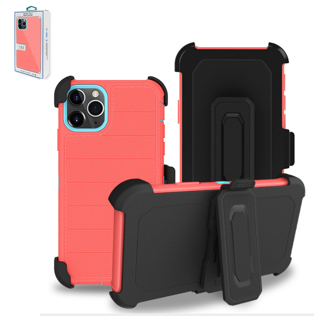 3-In-1 Hybrid Heavy Duty Holster Combo Case For APPLE IPHONE 11 PRO MAX In Red