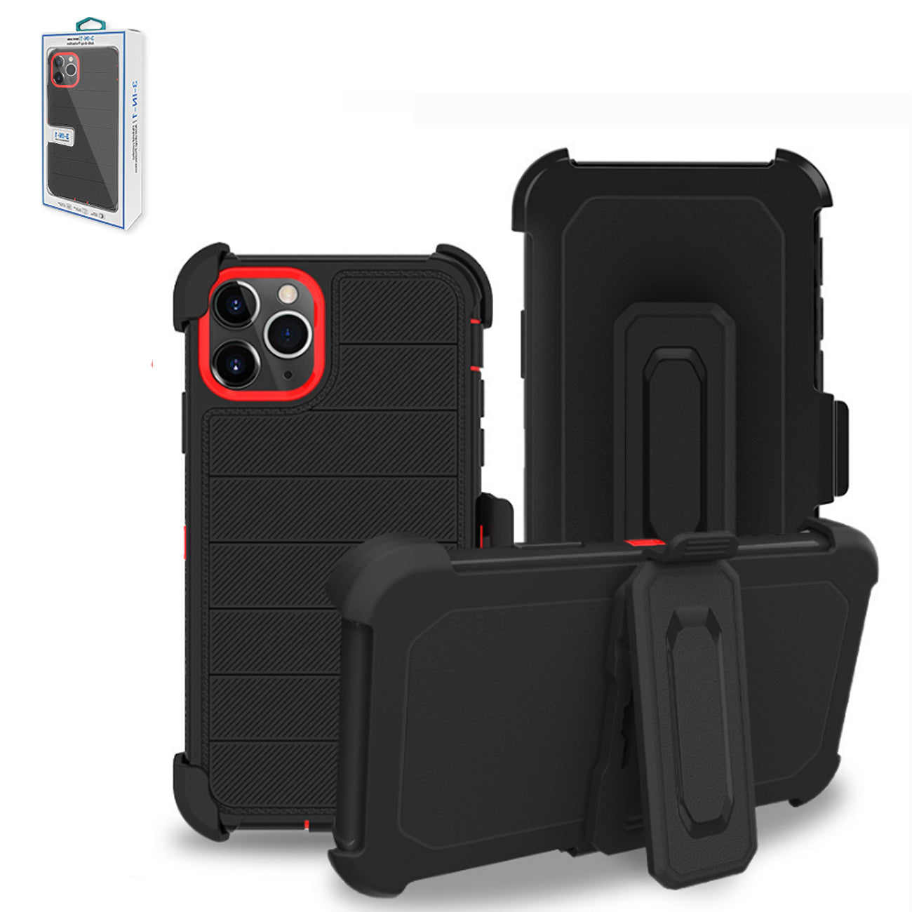 3-In-1 Hybrid Heavy Duty Holster Combo Case For APPLE IPHONE 11 PRO In Black