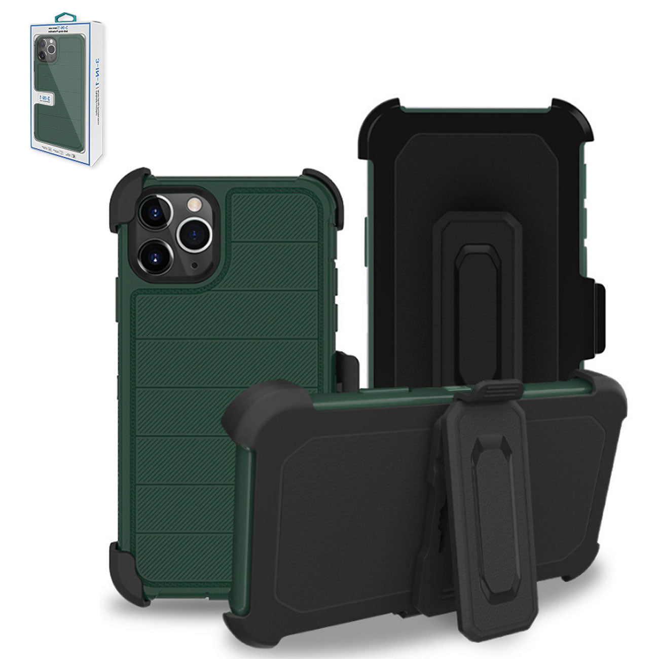 3-In-1 Hybrid Heavy Duty Holster Combo Case For APPLE IPHONE 11 PRO In Green