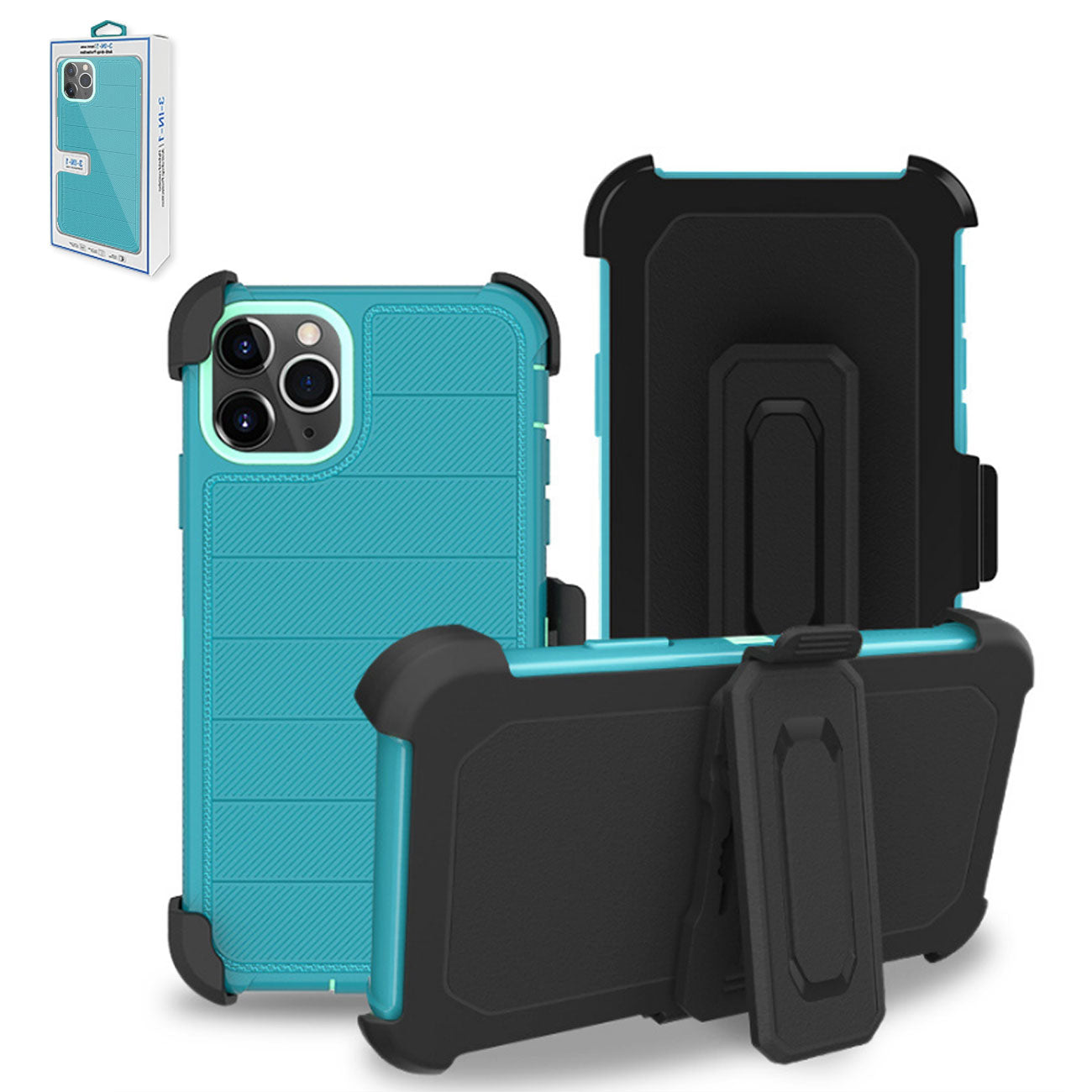 3-In-1 Hybrid Heavy Duty Holster Combo Case For APPLE IPHONE 11 PRO In Blue