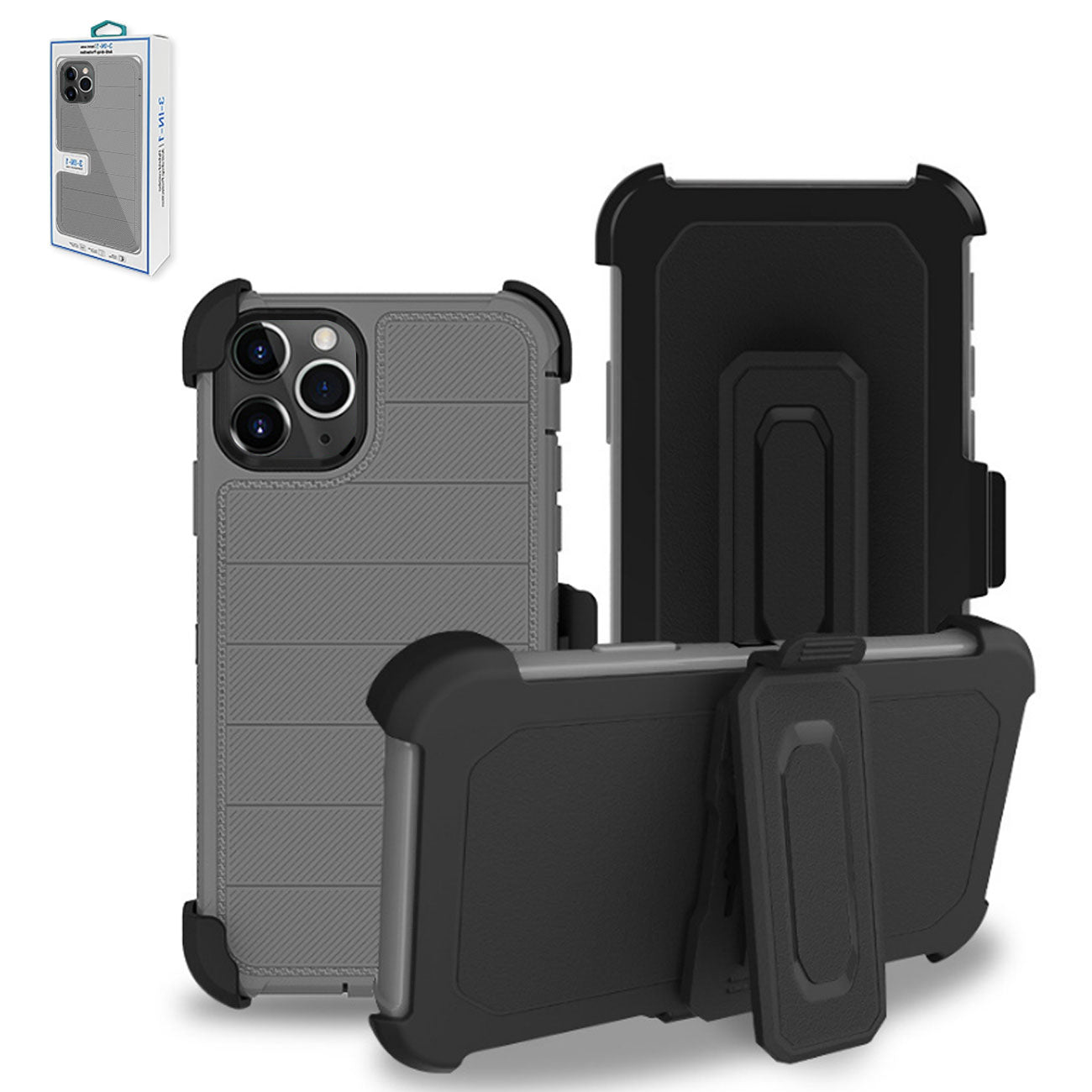 3-In-1 Hybrid Heavy Duty Holster Combo Case For APPLE IPHONE 11 PRO In Gray