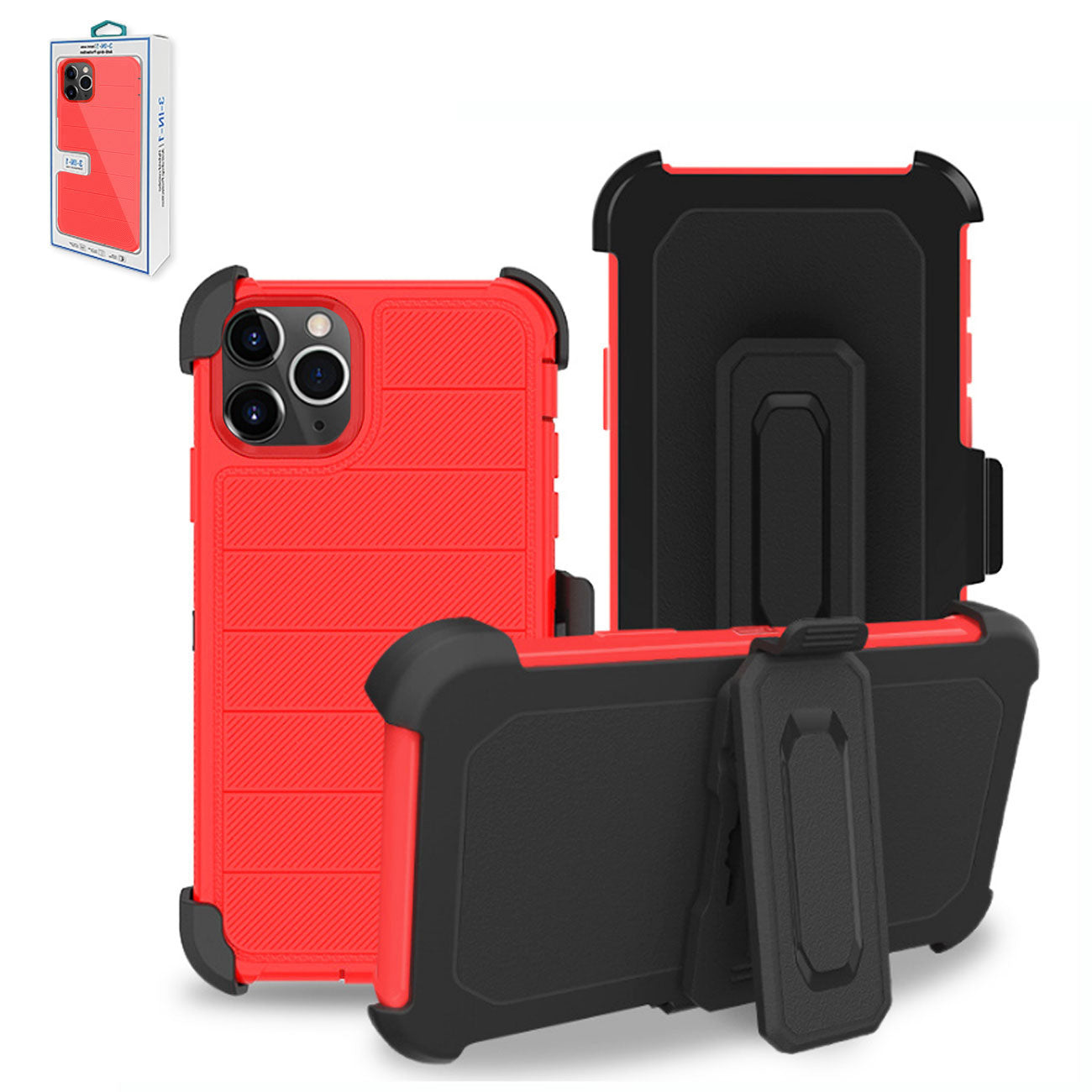 3-In-1 Hybrid Heavy Duty Holster Combo Case For APPLE IPHONE 11 PRO In Red