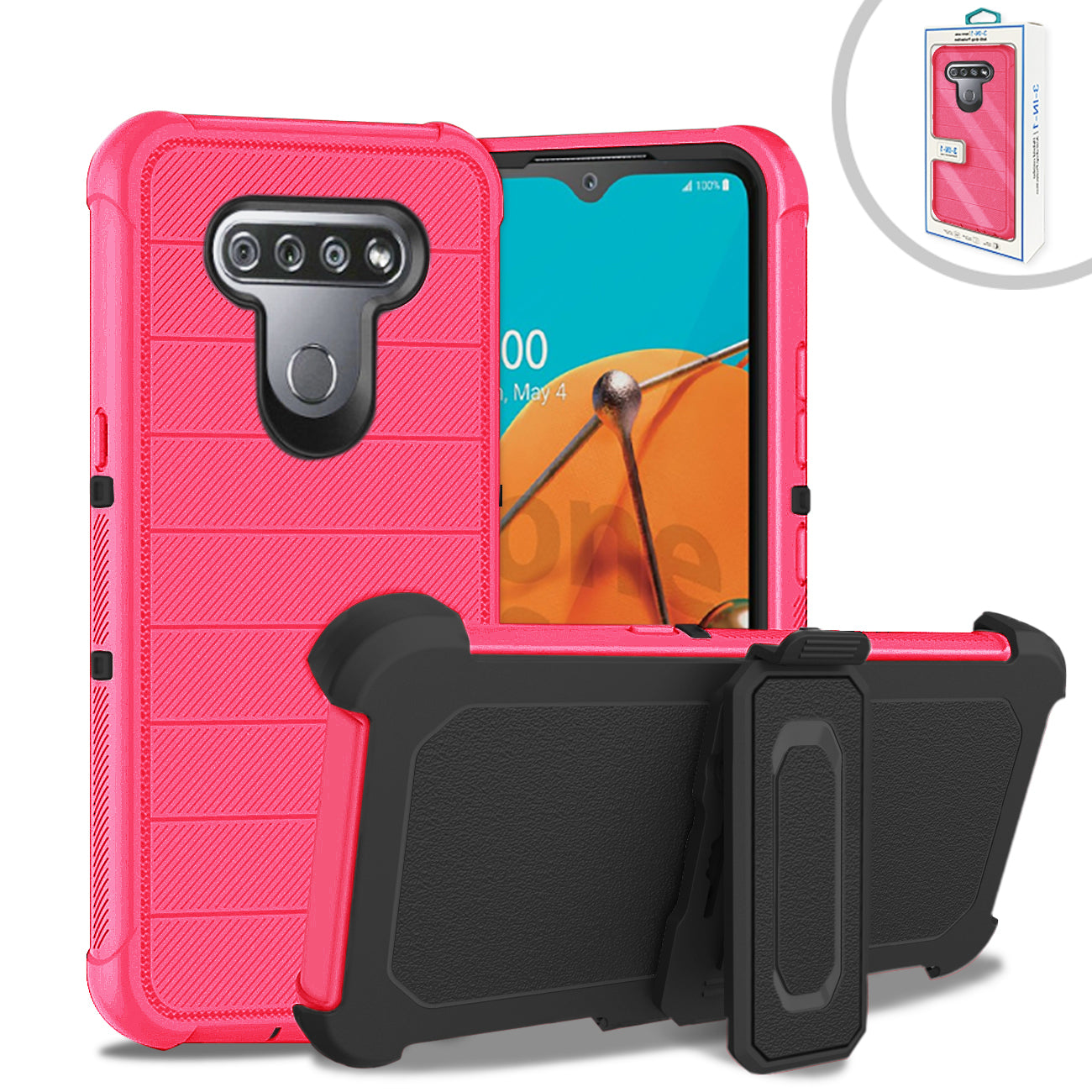 LG K51 3-In-1 Hybrid Heavy Duty Holster Combo Case In Hot Pink