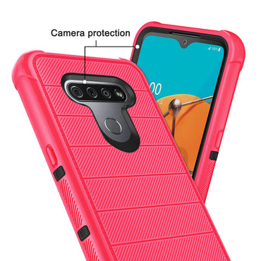 LG K51 3-In-1 Hybrid Heavy Duty Holster Combo Case In Hot Pink