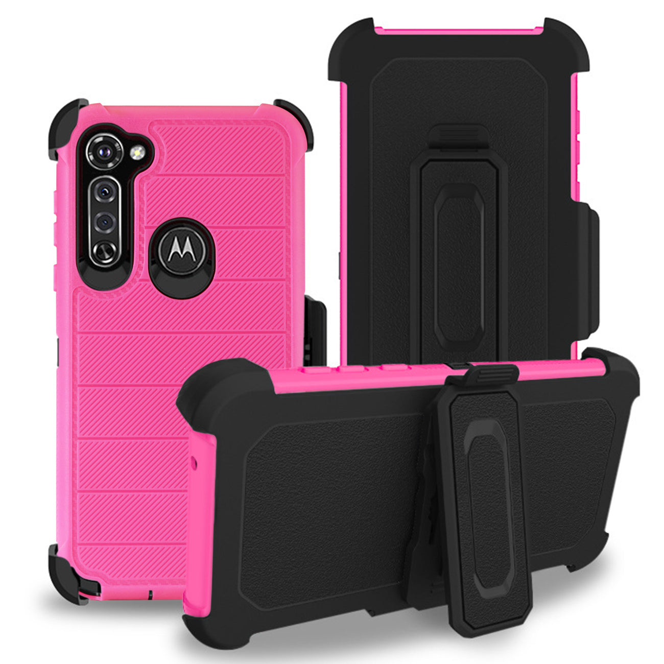 MOTO G STYLUS 3-In-1 Hybrid Heavy Duty Holster Combo Case In Hot PINK