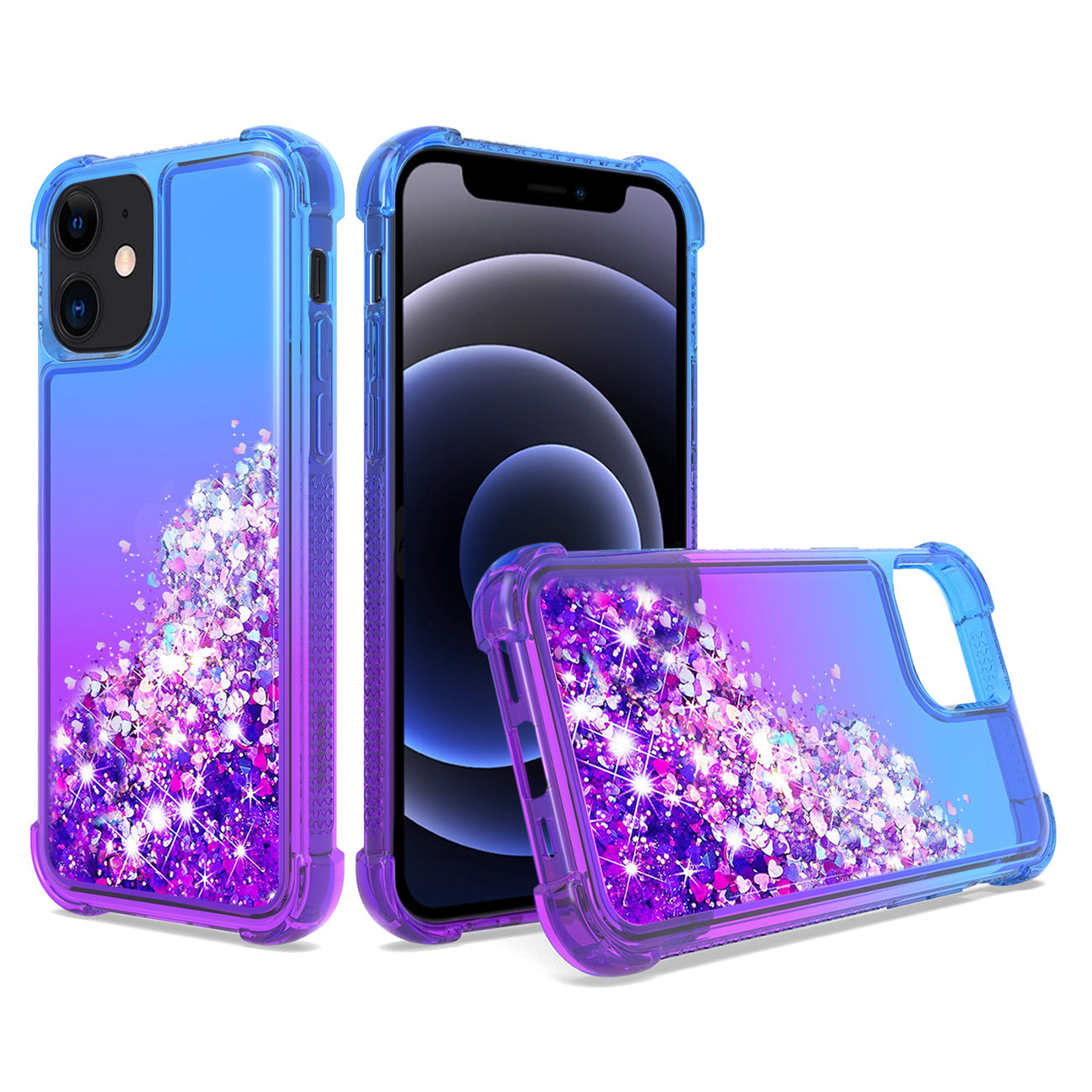 Shiny Flowing Glitter Liquid Bumper Case For APPLE IPHONE 12 MINI In Blue