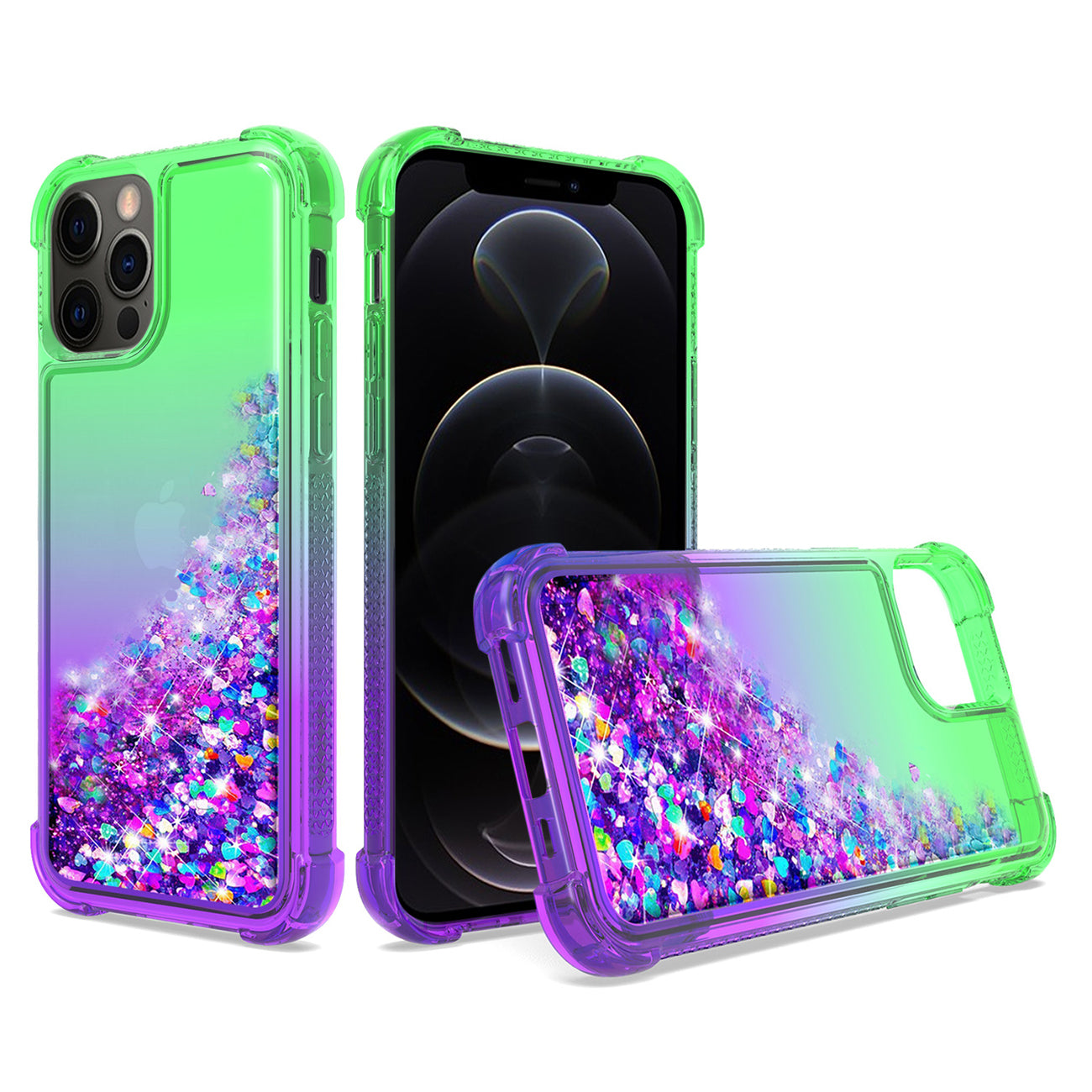 Shiny Flowing Glitter Liquid Bumper Case For APPLE IPHONE 12/IPHONE 12 PRO In Green