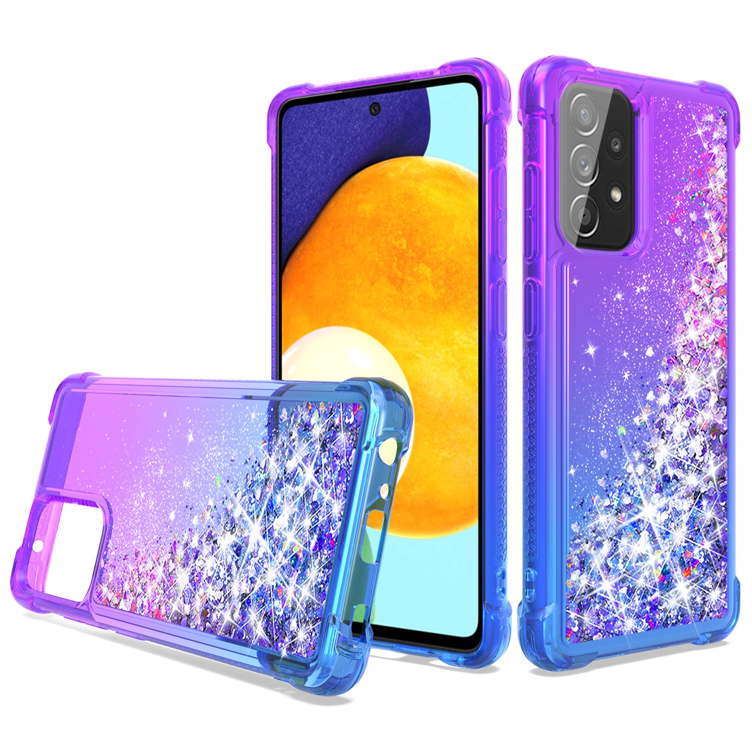 Shiny Flowing Glitter Liquid Bumper Case For Galaxy A52 5G In Purple