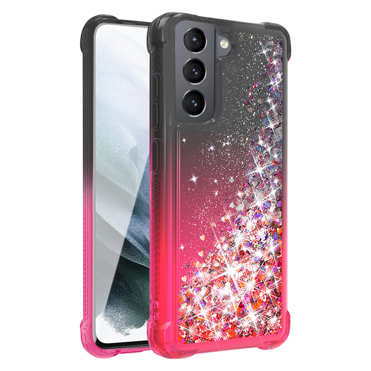 Shiny Flowing Glitter Liquid Bumper Case For Galaxy S21 FE  In Black