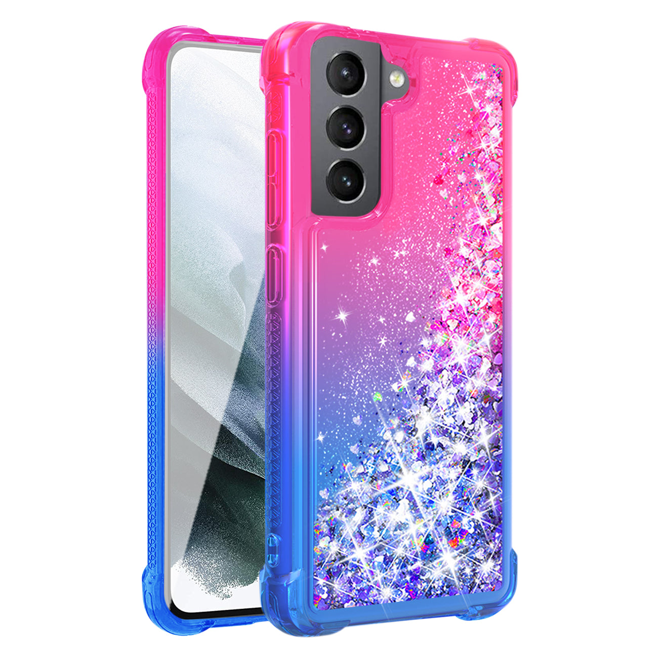 Shiny Flowing Glitter Liquid Bumper Case For Galaxy S21 FE  In Pink