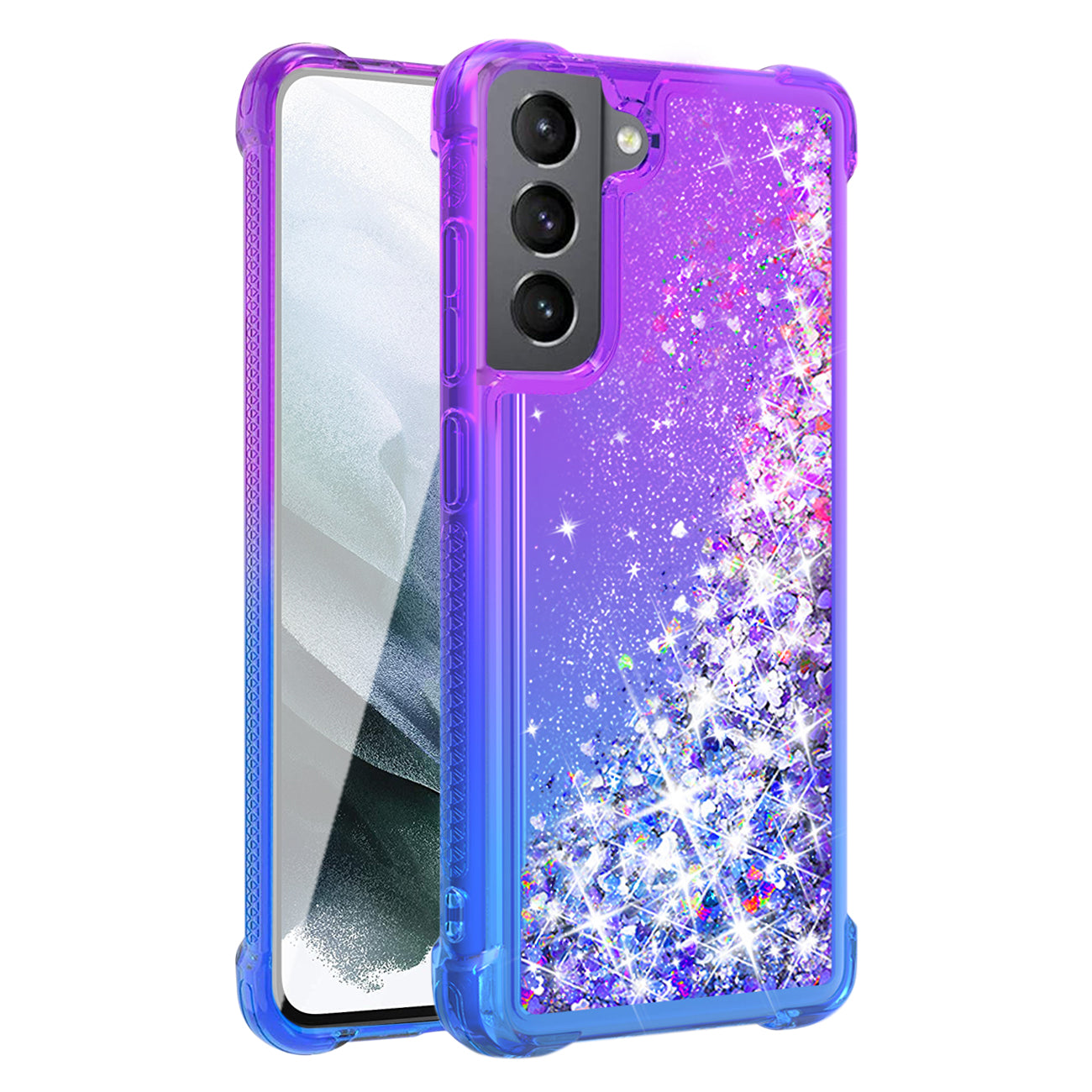 Shiny Flowing Glitter Liquid Bumper Case For Galaxy S21 FE In Purple