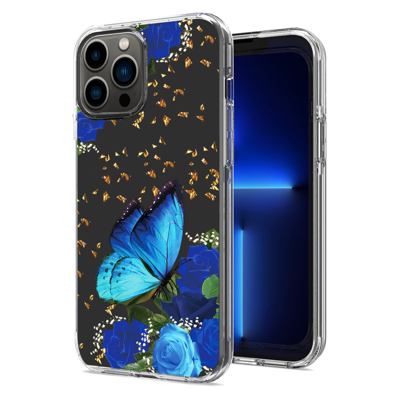 Pressed dried flower Design Phone case For iPhone 13 Pro Max In Blue