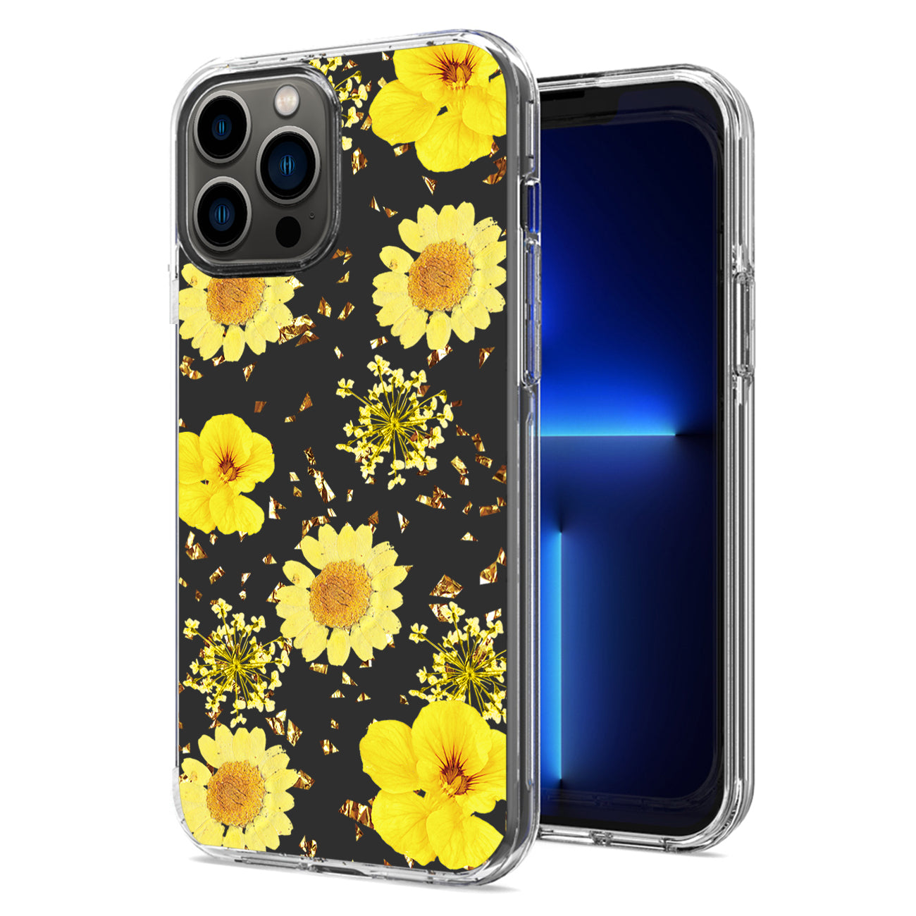 Pressed dried flower Design Phone case For iPhone 13 Pro Max In Yellow