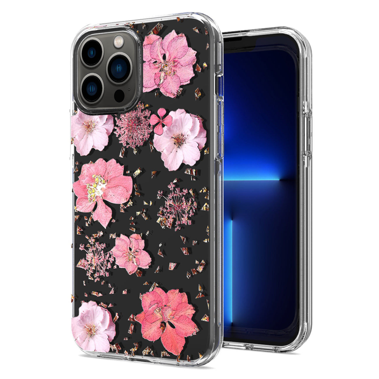 Pressed dried flower Design Phone case For iPhone 13Pro In Pink