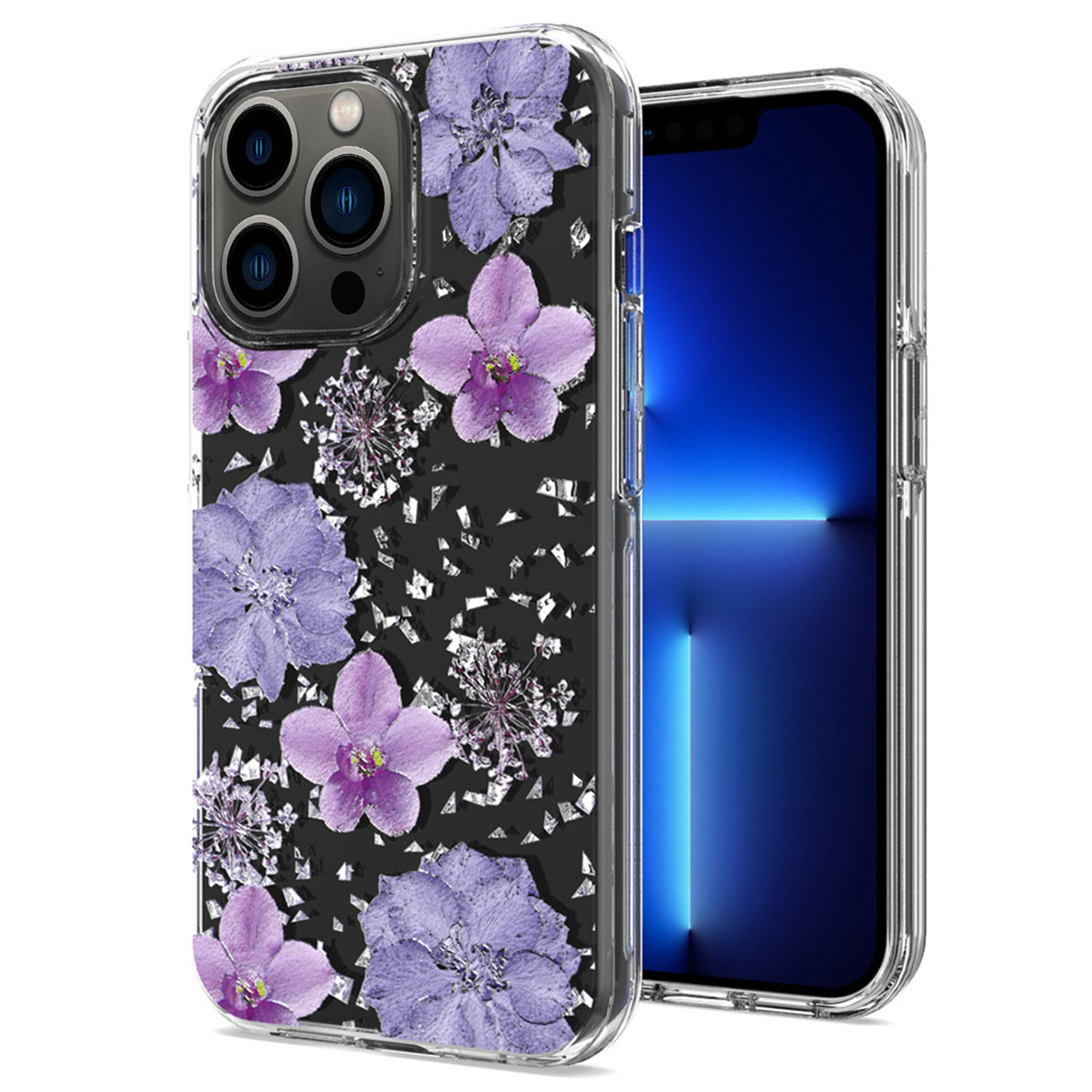 Pressed dried flower Design Phone case For iPhone 13Pro In Purple