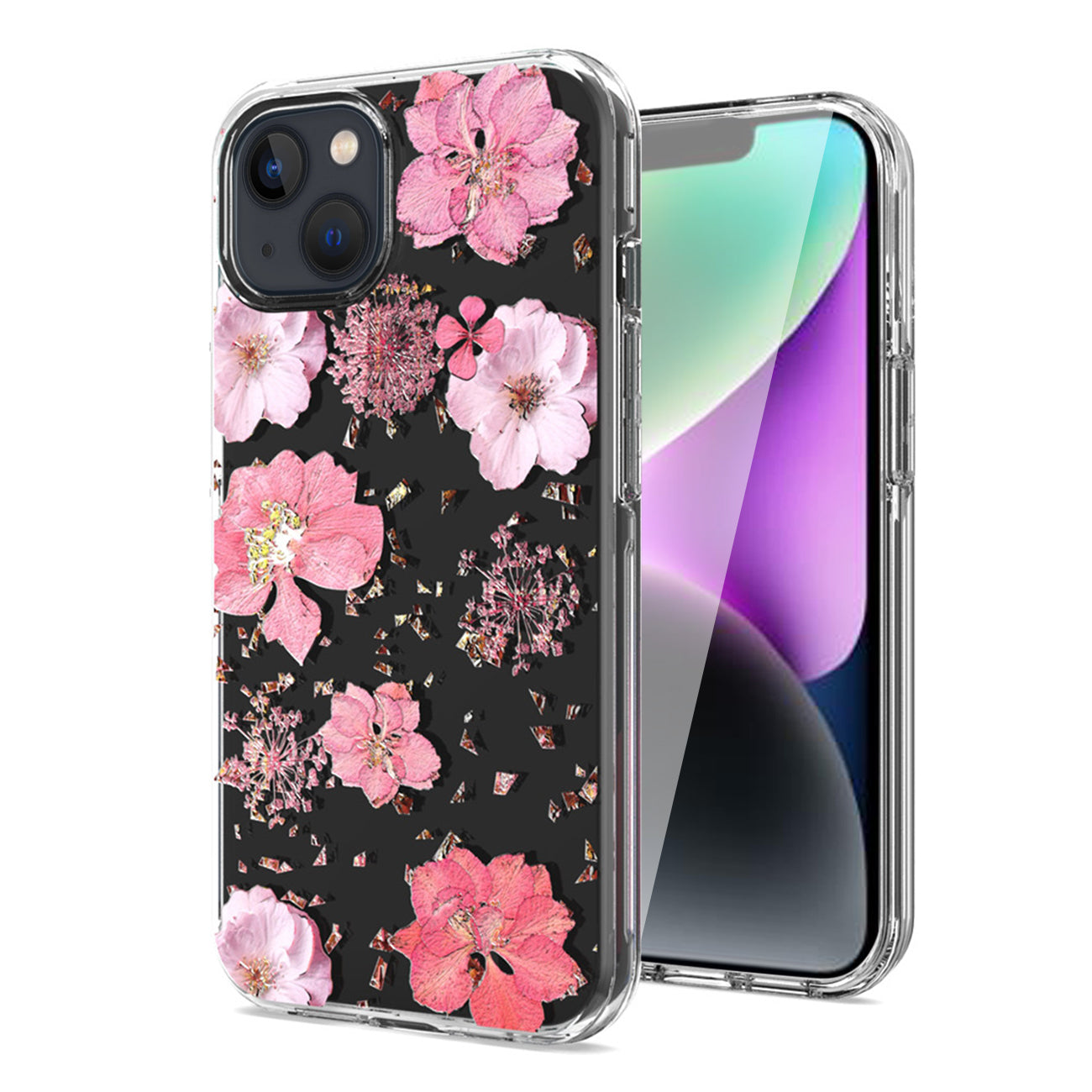 Pressed dried flower Design Phone case For iPhone 14 /13 In Pink