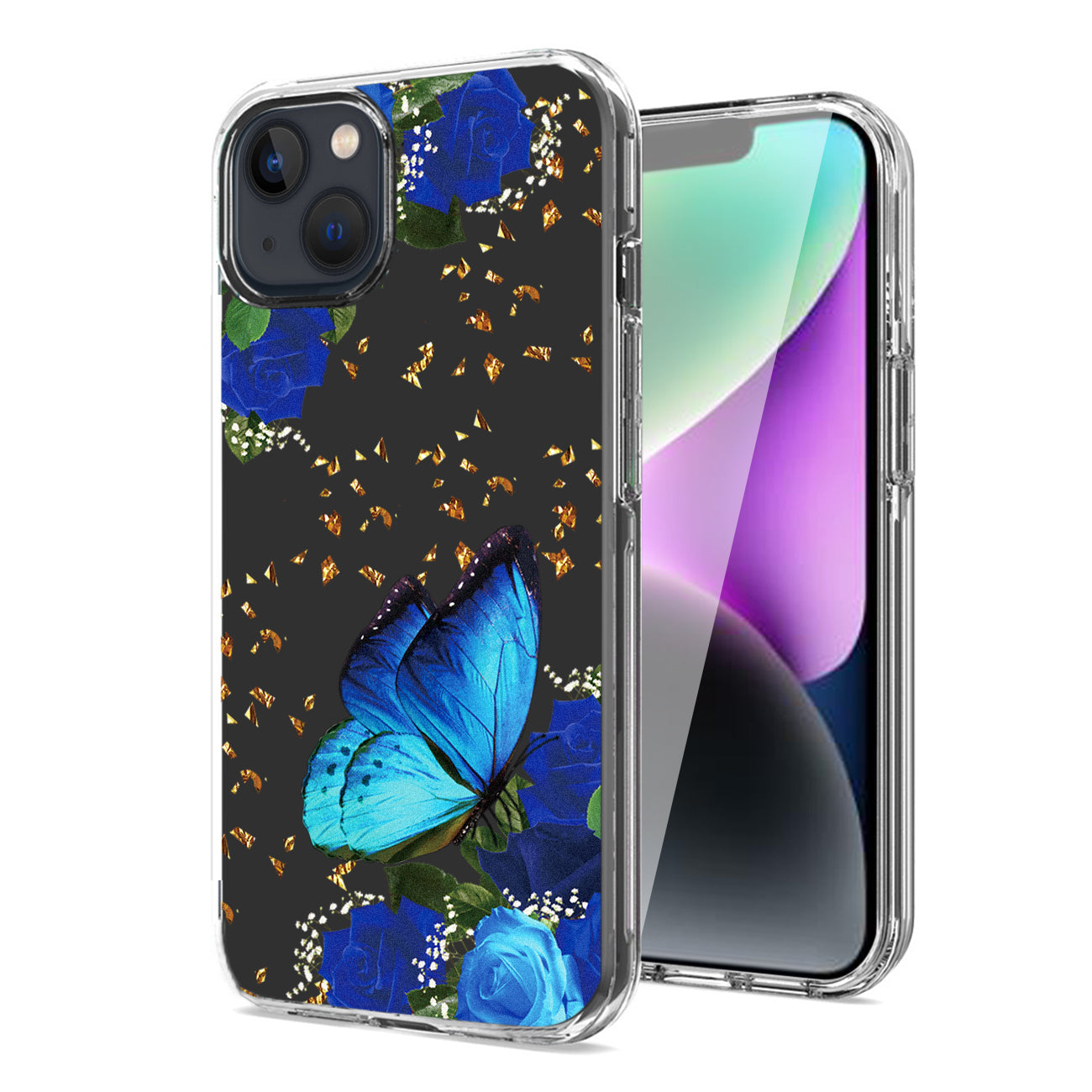 Pressed dried flower Design Phone case For iPhone 14 Plus In Blue