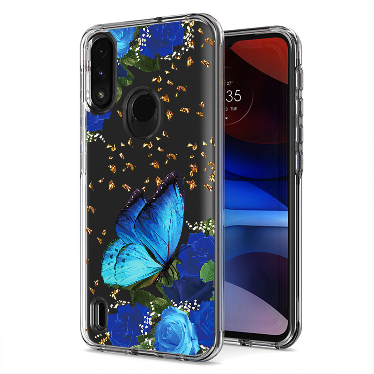 Pressed dried flower Design Phone case for Moto E7 Power 2021 In Blue