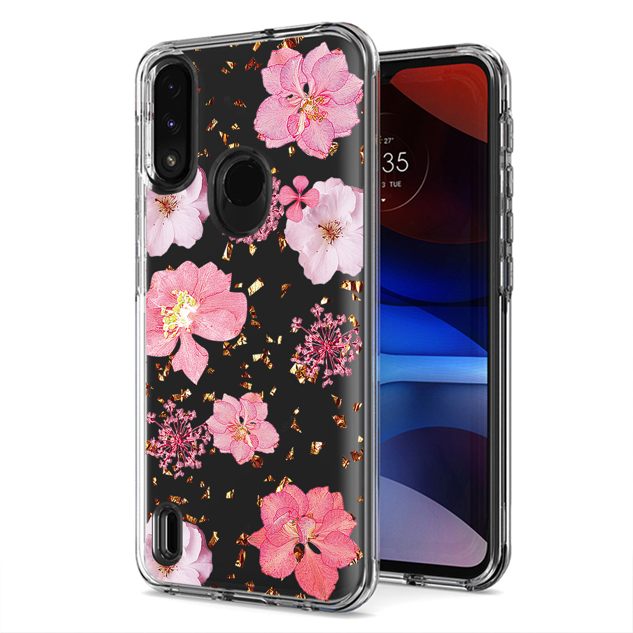 Pressed dried flower Design Phone case for Moto E7 Power 2021 In Pink