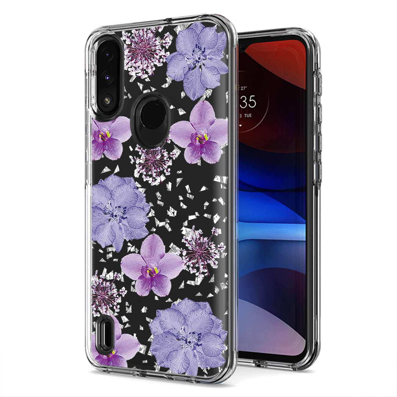 Pressed dried flower Design Phone case for Moto E7 Power 2021 In Purple