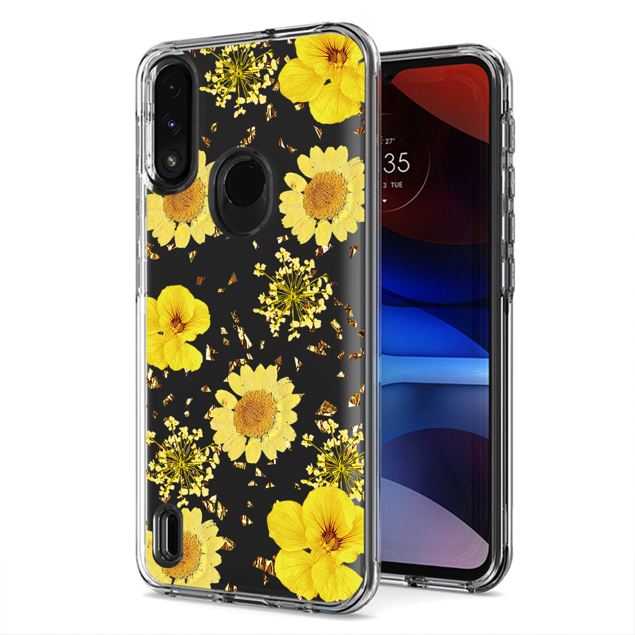 Pressed dried flower Design Phone case for Moto E7 Power 2021 In Yellow