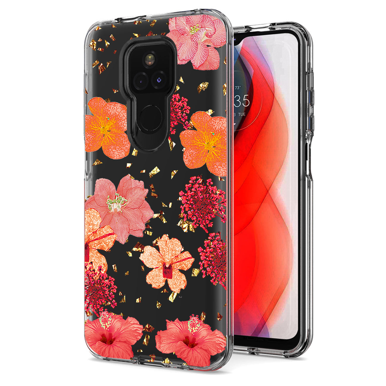 Pressed dried flower Design Phone case for Moto G Play 2021 In Red