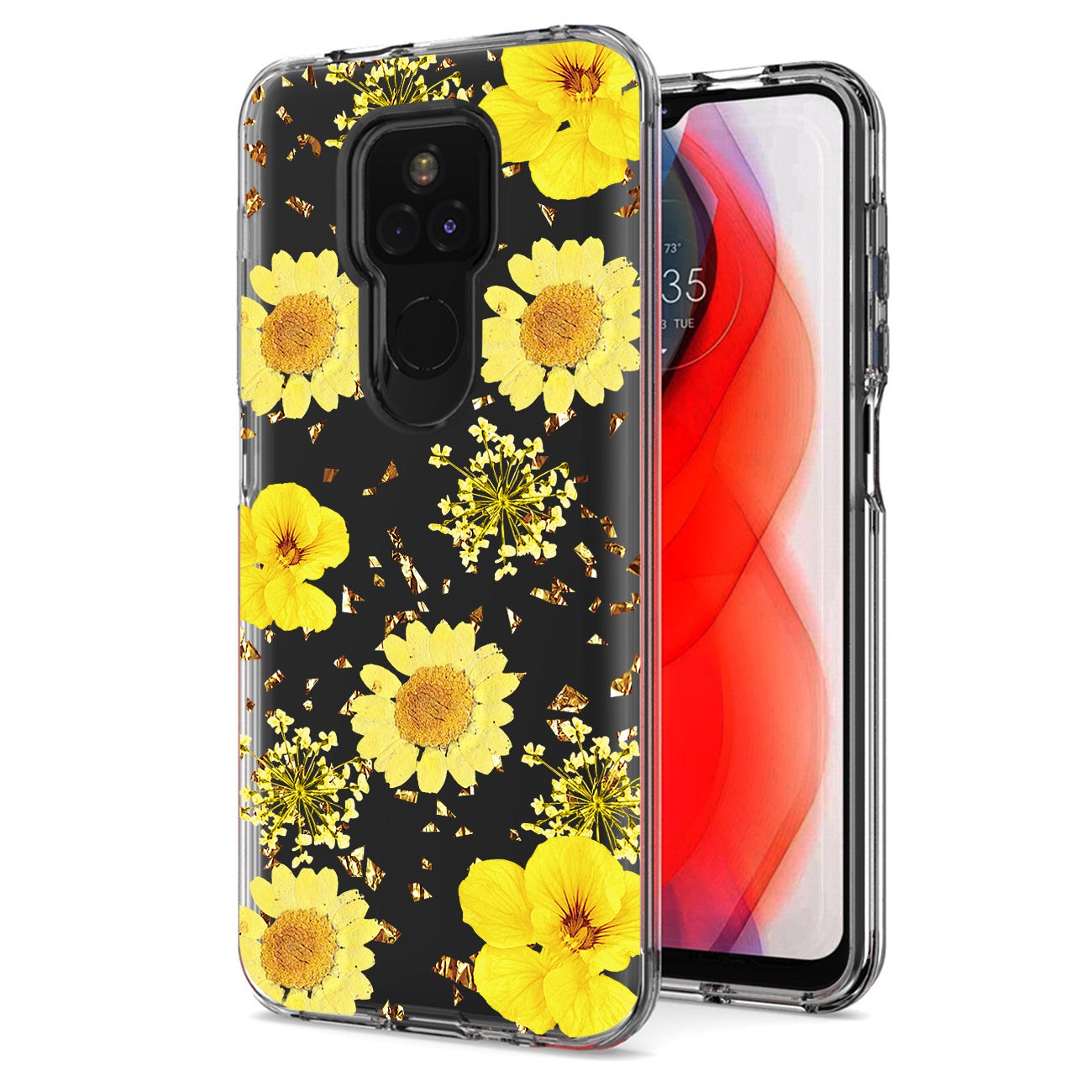 Pressed dried flower Design Phone case for Moto G Play 2021 In Yellow