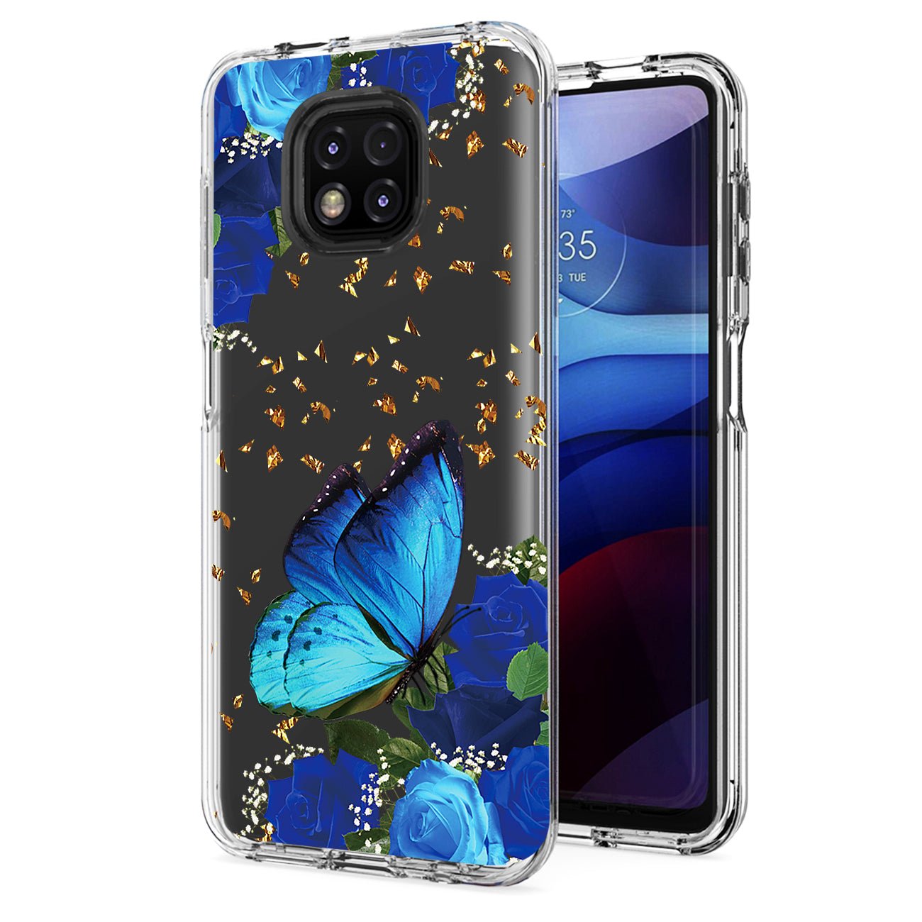 Pressed dried flower Design Phone case for Moto G Power 2021 In Blue