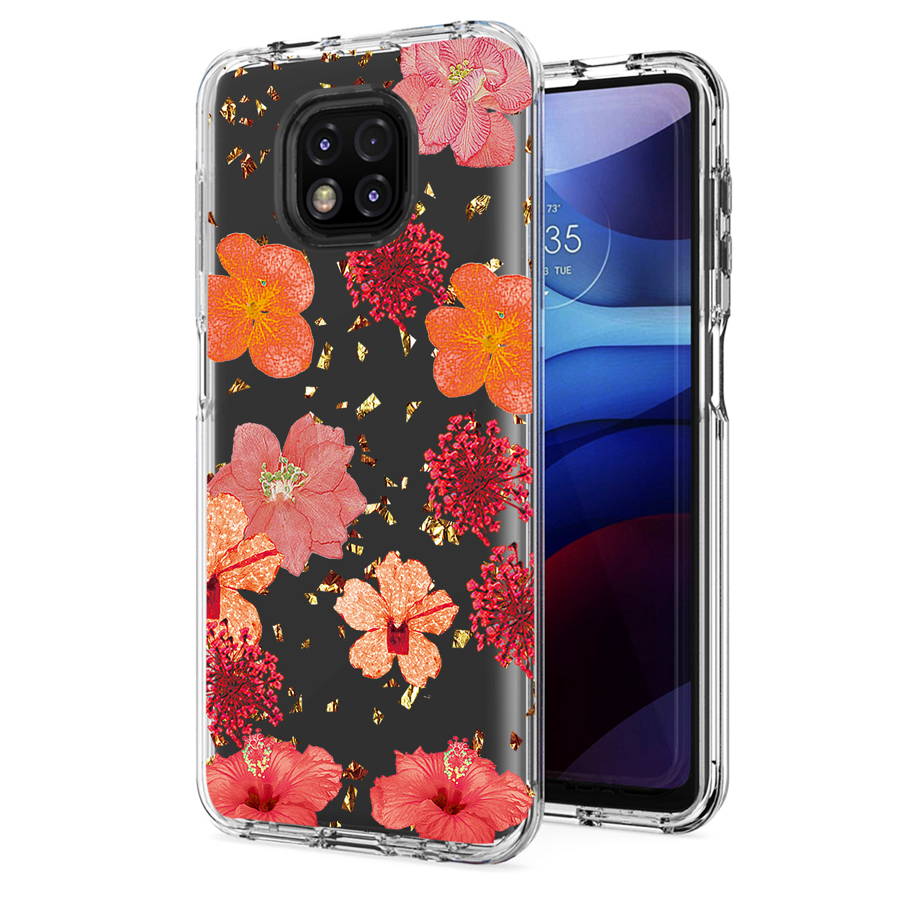 Pressed dried flower Design Phone case for Moto G Power 2021 In Red