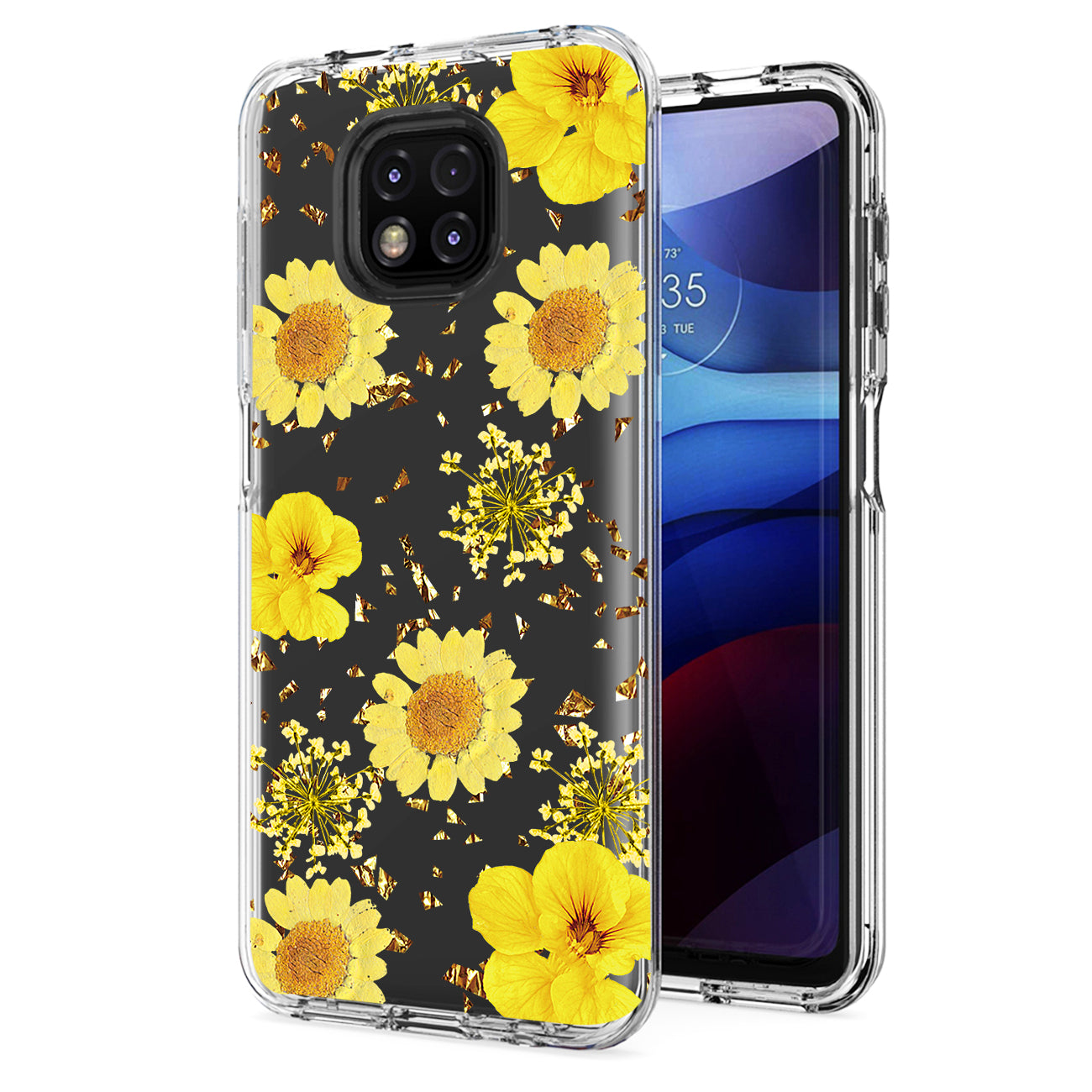 Pressed dried flower Design Phone case for Moto G Power 2021 In Yellow