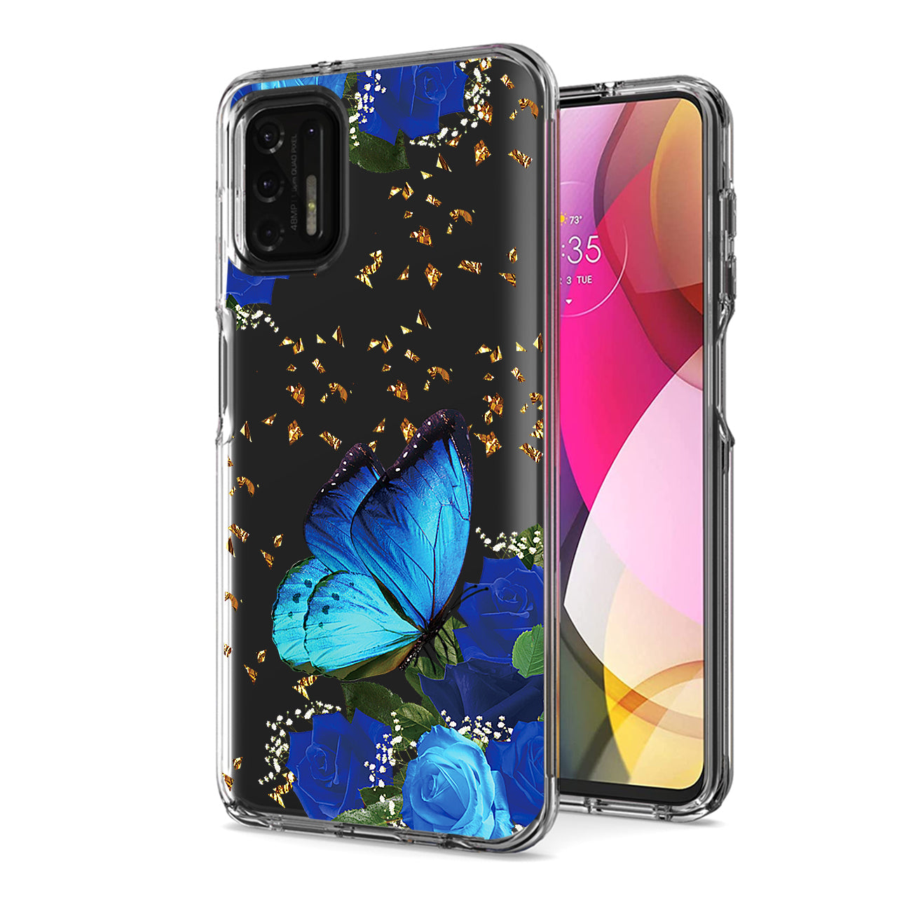 Pressed dried flower Design Phone case for Moto G Stylus 2021 In Blue