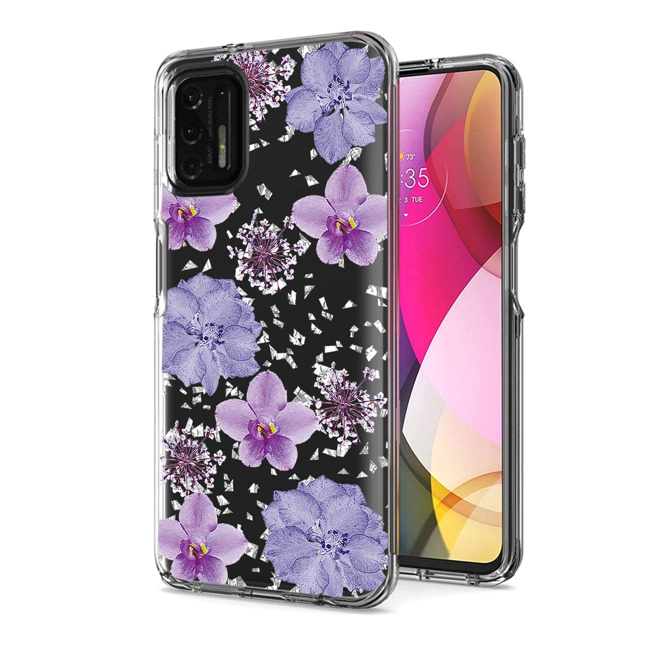 Pressed dried flower Design Phone case for Moto G Stylus 2021 In Purple